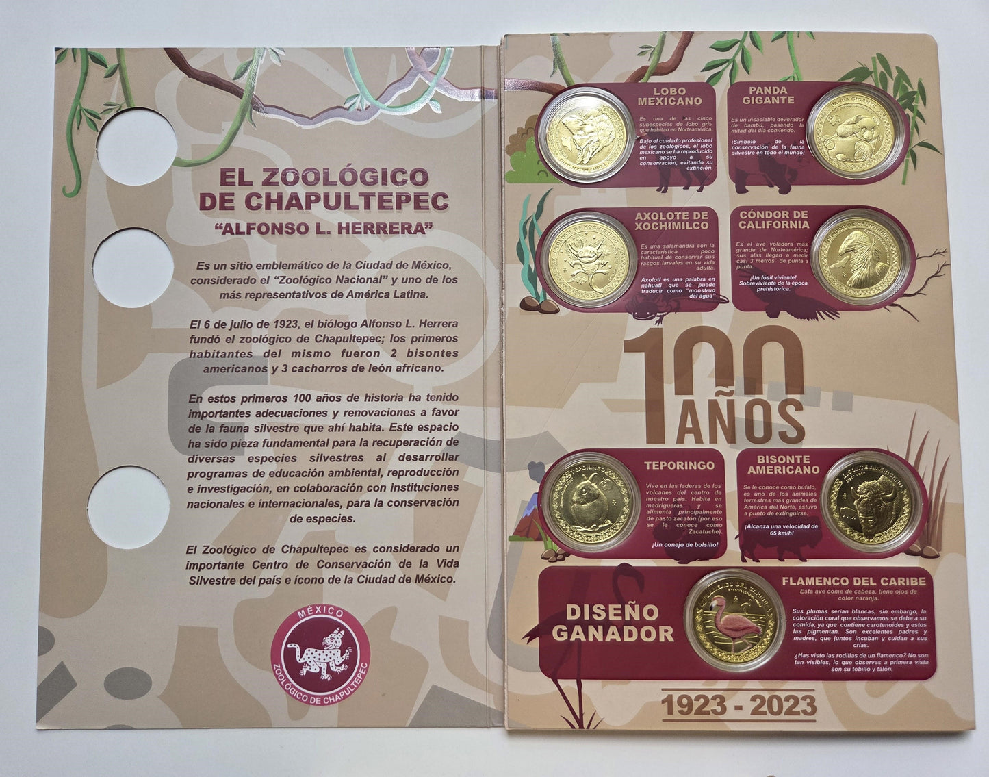 Set de Medallas Conmemorativas del 100º Aniversario del Zoológico de Chapultepec de la Ciudad de México.