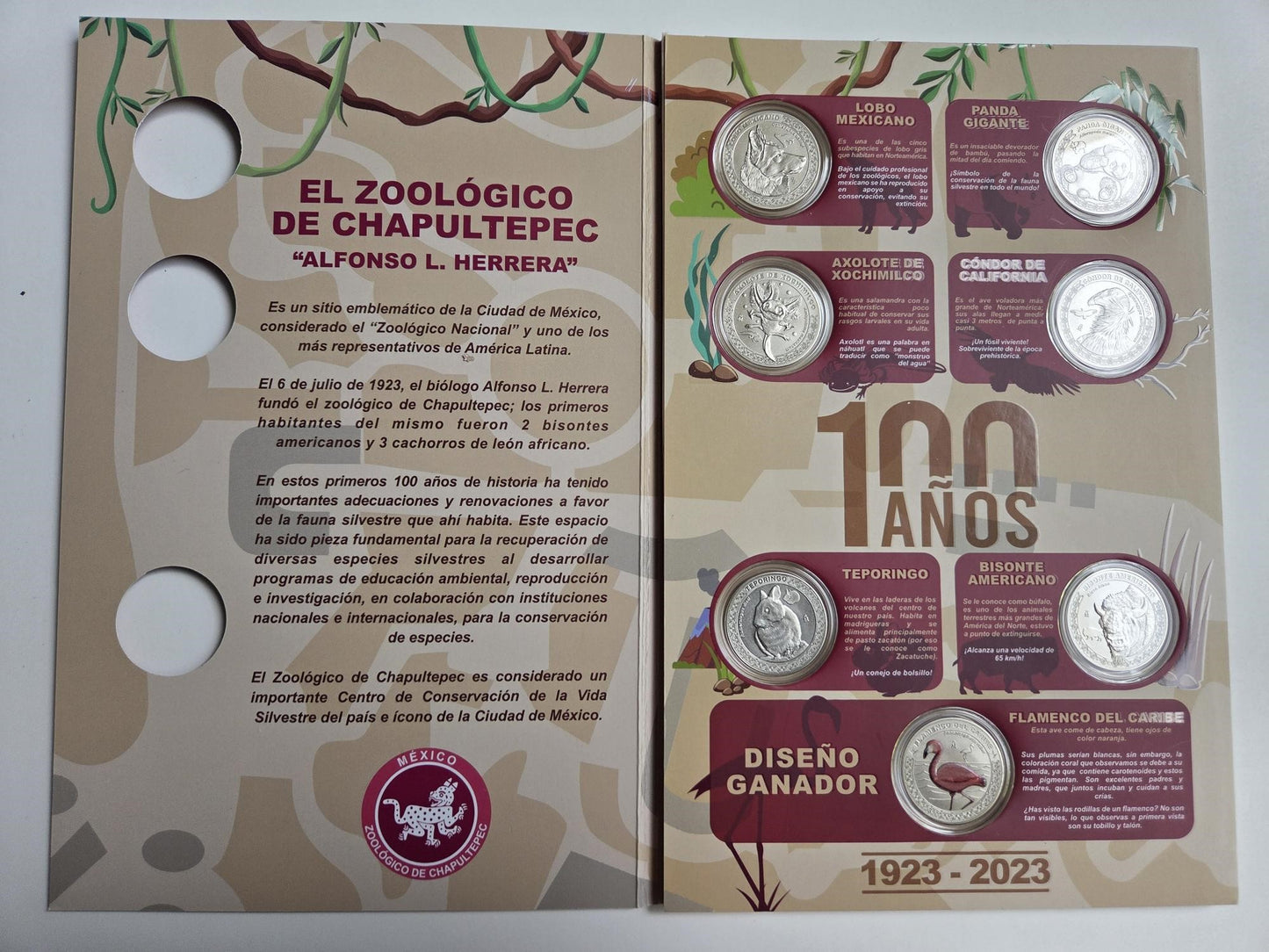 Set de Medallas Conmemorativas del 100º Aniversario del Zoológico de Chapultepec de la Ciudad de México.