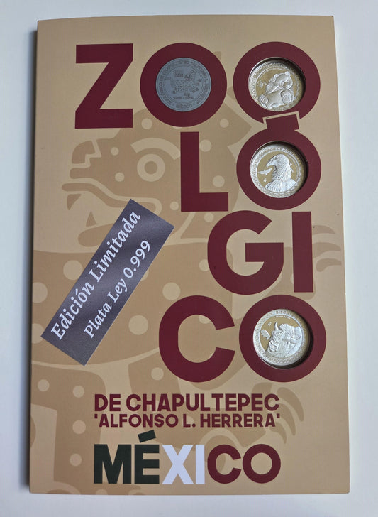 Medallas Conmemorativas Plata Ley .999 del 100º Aniversario del Zoológico de Chapultepec de la Ciudad de México.