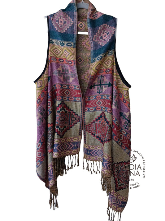 Chaleco artesanal multicolor para mujer.